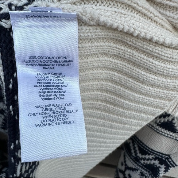 Chaps Fair Isle Shawl Collar Cardigan Sweater Navy Cream Cotton Nordic Ski M - Picture 8 of 8